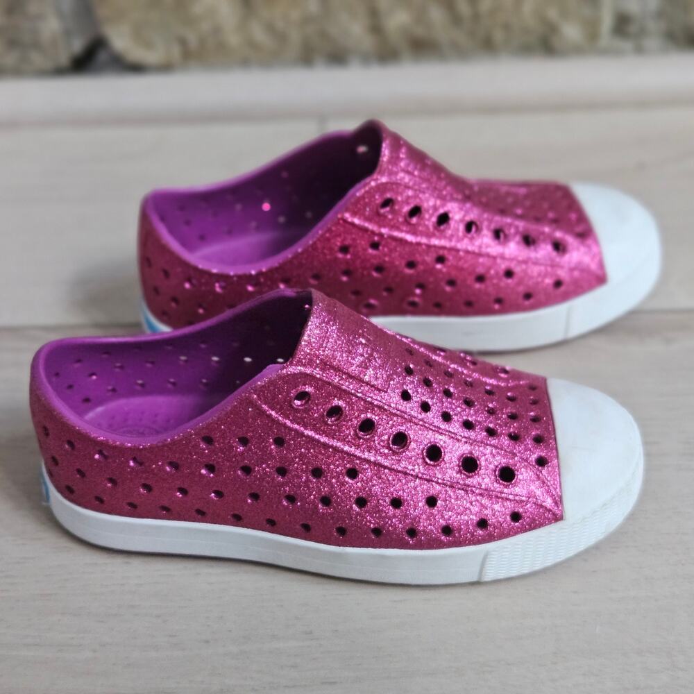 Native Shoes Jefferson Girls Glitter Pink Fuchsia Slip On Clogs Kids Size C12